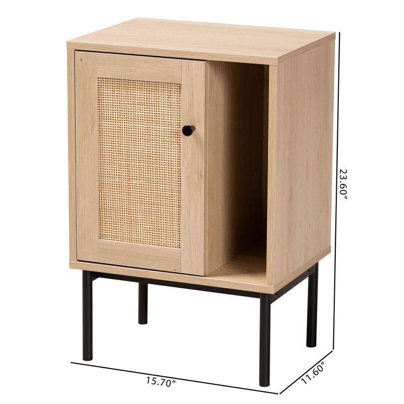 Baxton Studio Sherwin Cabinet with Woven Rattan Accent Light Brown/Black: 3 Fixed Shelves, Metal Frame, Particle Board Construction