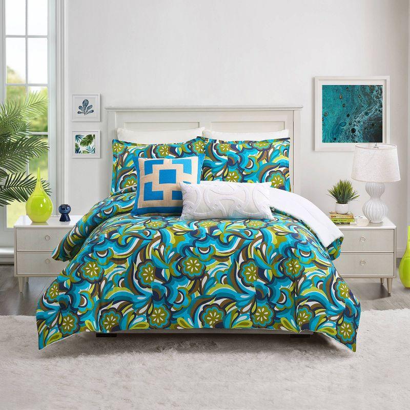 Full Blue Cotton Fall Floral Bedspread Set