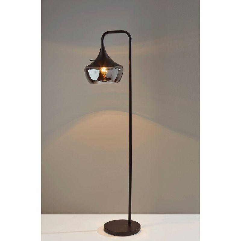 Eliza 63.5" Contemporary Black Metal Floor Lamp with Smoked Glass Shade