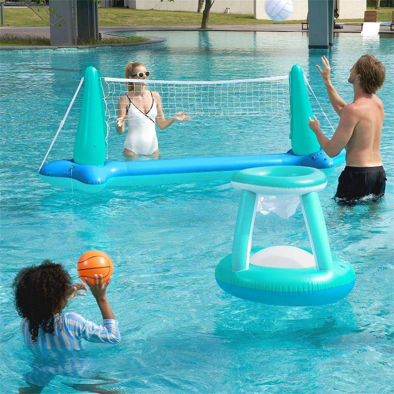 Phantoscope Floating Swimming Game Toy For Kids And Adults, Summer Floaties, Volleyball Court (105”X28”X35”)|Basketball (27”X23”X27”),L-Blue