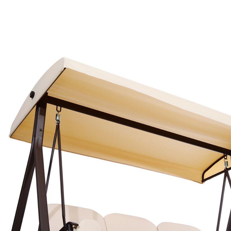 Outsunny 3-Seat Outdoor Patio Swing with Adjustable Tilt Canopy, Cushions, Pillow, Steel Frame, Side Tray, Cup Holder, Beige