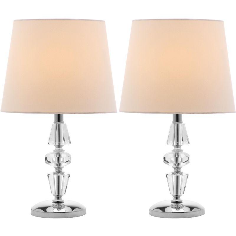 Art Deco Inspired Tiered Crystal Table Lamp Set with Off-White Shade