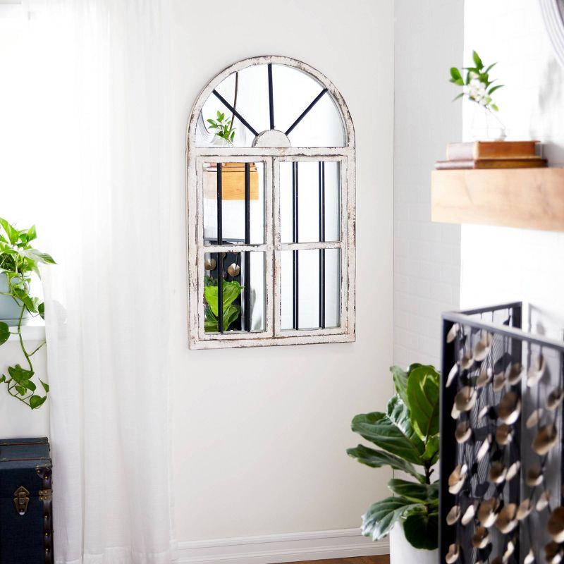 25" x 42" Distressed Wood Arched Window Wall Mirror White - Olivia & May: Antiqued Finish, MDF Frame, No Assembly Required