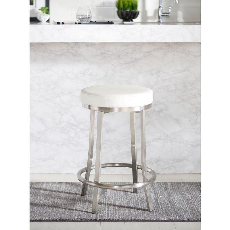 White Faux Leather and Metal Swivel Counter Stool