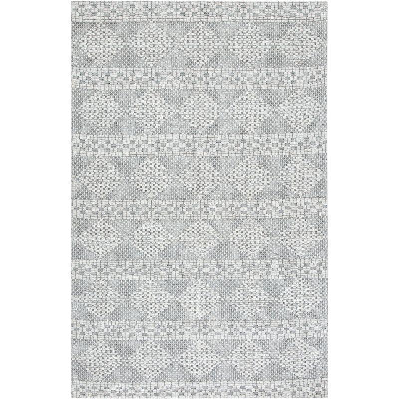 Marbella Gray Geometric Flat Woven Wool Rug, 5' x 8'