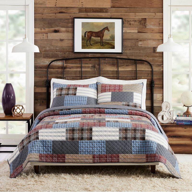 Rustic Patchwork Cotton Full Quilt Set in Gray and Multicolor