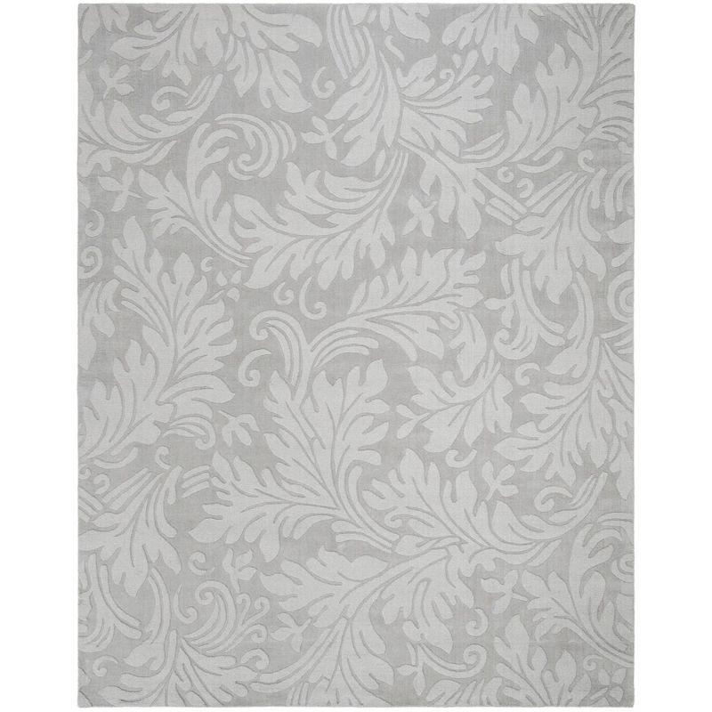 Gray Hand-Tufted Wool and Cotton Floral Area Rug