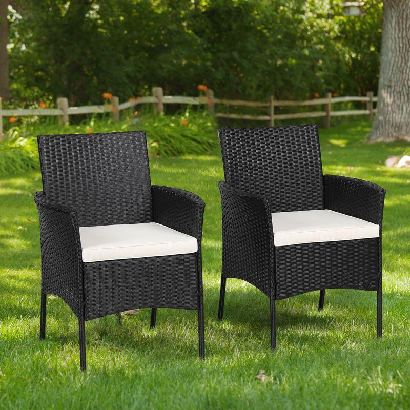 Tangkula Outdoor 2 PCS Rattan Dining Chair Patio Cushioned Arm Chair w/Zipper Black