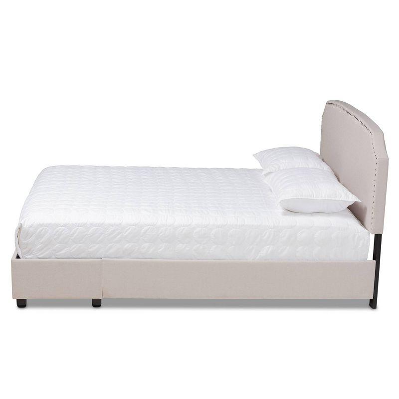 Queen Beige Upholstered Platform Bed with Storage Drawers