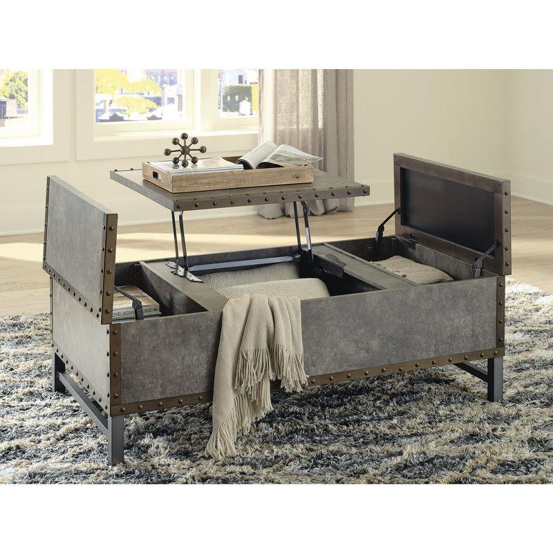 Industrial Gray and Brown Lift-Top Coffee Table with Storage