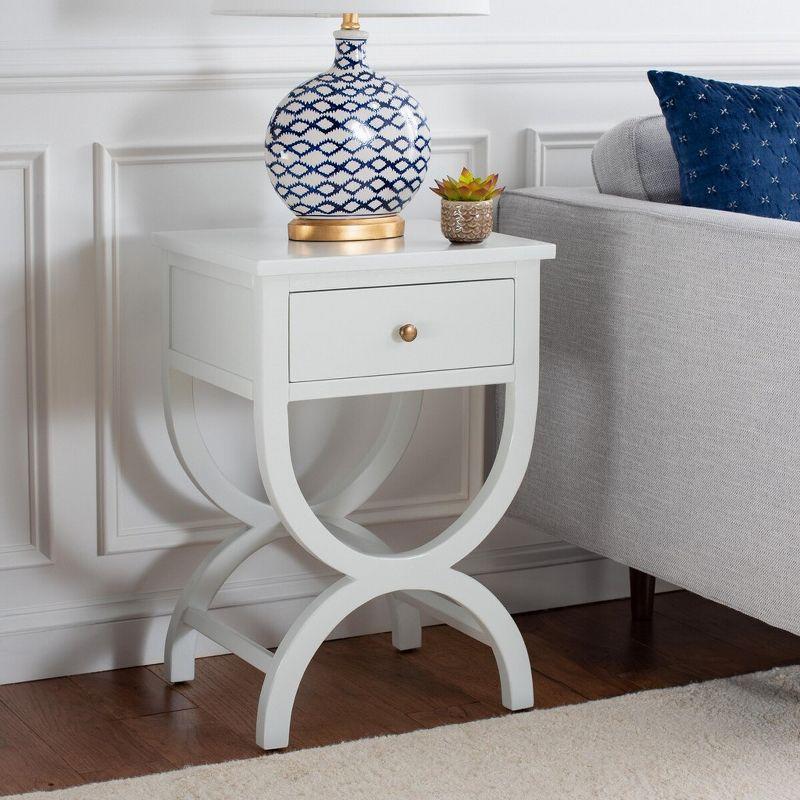 Dalat White Poplar Wood Night Table with Zinc Knob and Storage