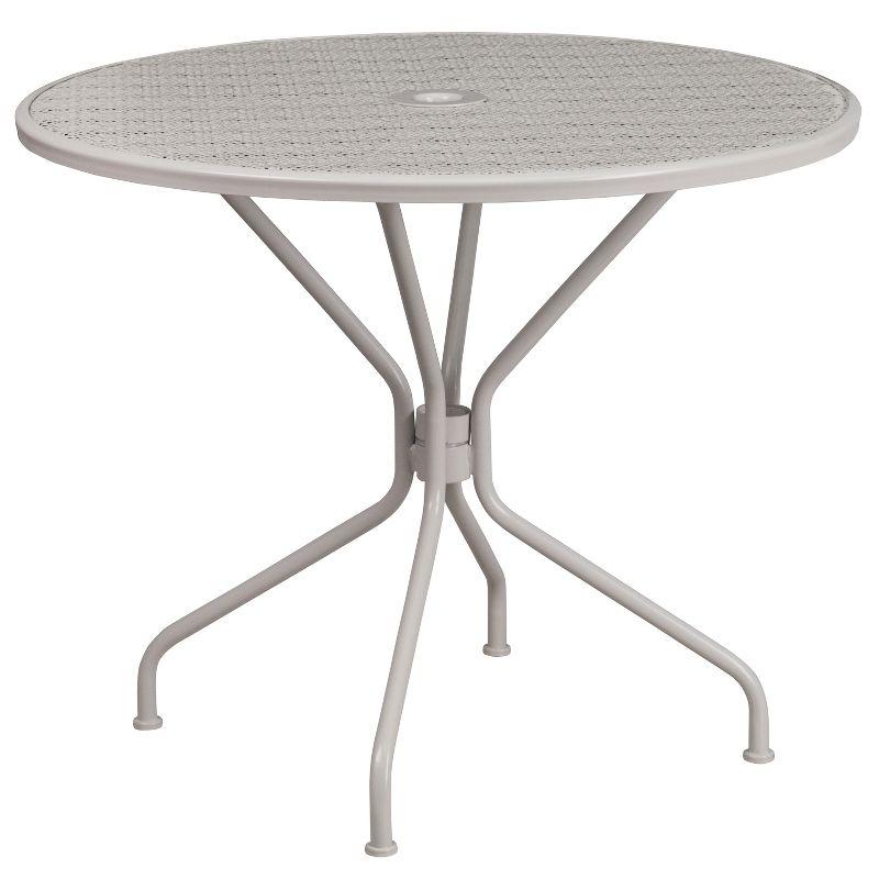 Flash Furniture Oia Commercial Grade 35.25" Round Light Gray Indoor-Outdoor Steel Patio Table with Umbrella Hole