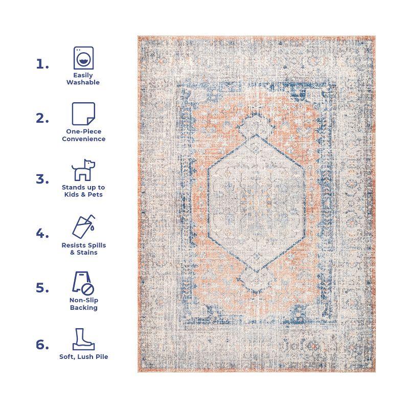 Nuloom 6 Square Machine Washable Rain Haven Vintage Medallion Indoor Area Rug, Peach Non-Slip Backing, Stain Resistant,  BedroomLiving Room, Kitchen