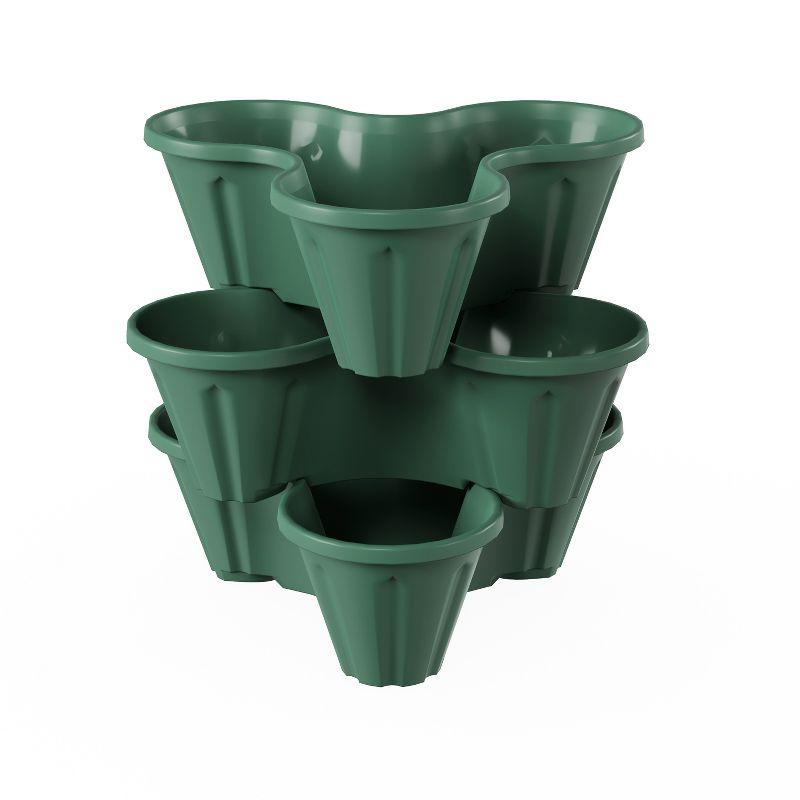 Set of 3 Stacking Planter Tower - 3-Tier Space Saving Flower Pots - Indoor/Outdoor Vertical Herb And Vegetable Planter by Pure Garden (Hunter Green)