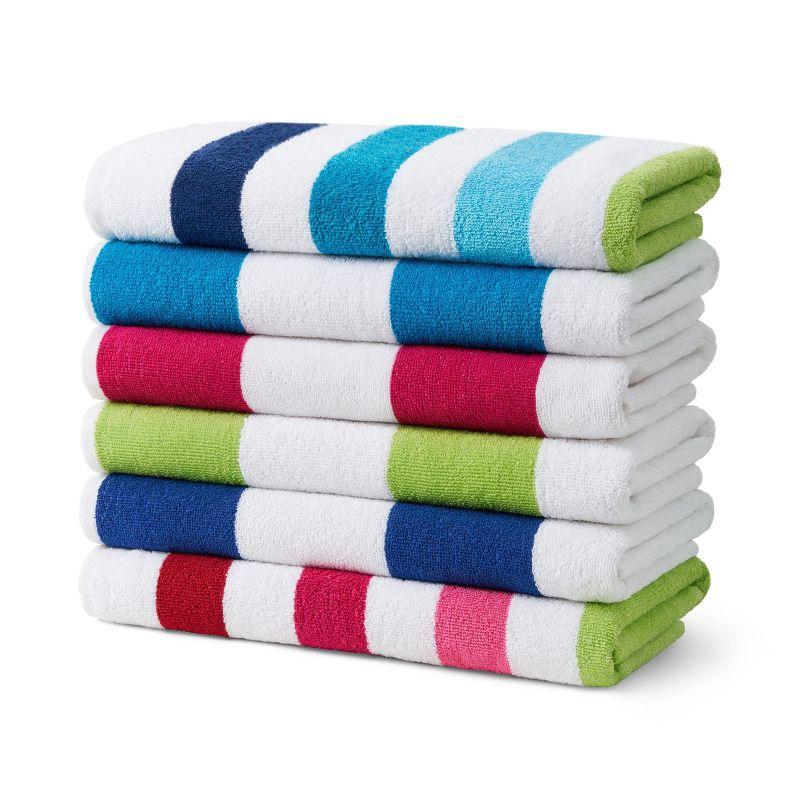 Cabana Stripe Quick-Dry Cotton Beach Towels - 6 Pack