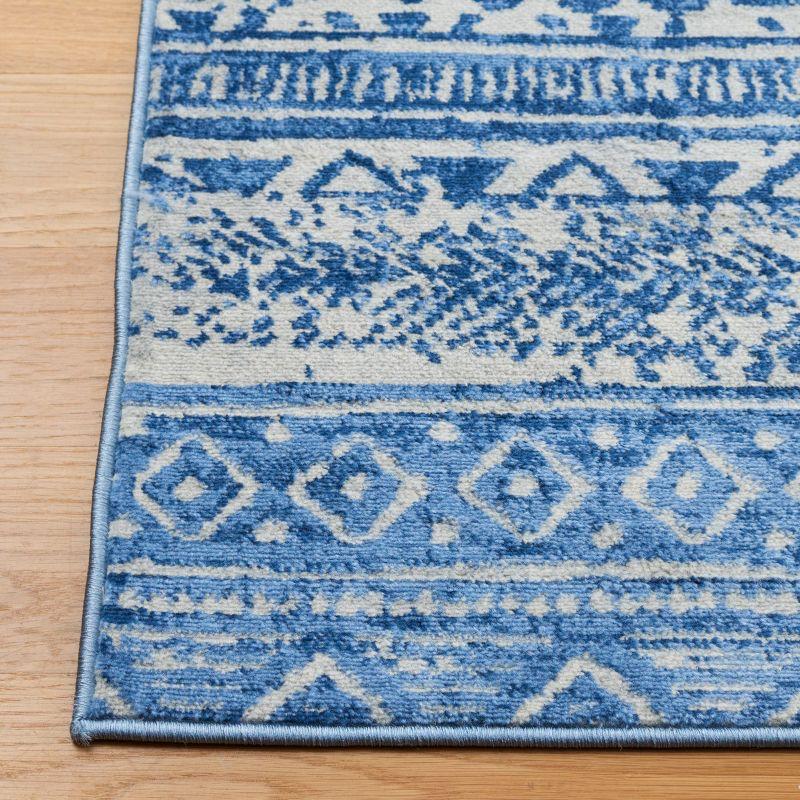 Ivory and Blue Hand-knotted Square Synthetic Area Rug