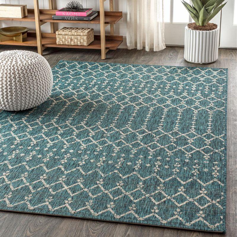 5'x8' Ourika Moroccan Geometric Textured Weave Indoor/Outdoor Area Rug, Teal/Gray - JONATHAN Y