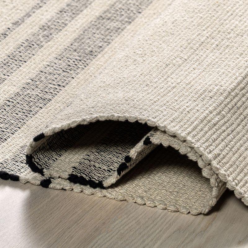 Beige and Gray Striped Cotton 6' x 9' Area Rug