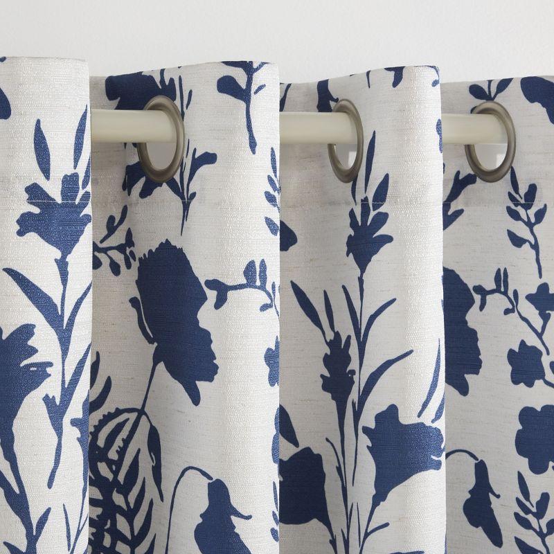 Indigo Floral Light Filtering Grommet Top Curtain Panels, 54"x84"