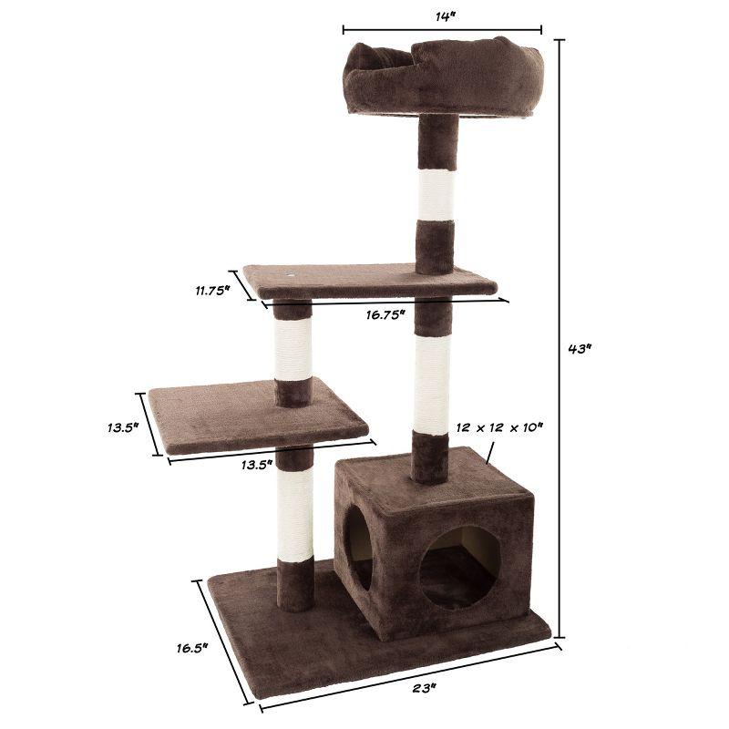 4-Tier Cat Tower - 3 Napping Perches, Cat Condo, 4 Sisal Rope Scratching Posts – Cat Tree for Indoor Cats or Multiple Cat Homes by PETMAKER (Brown)