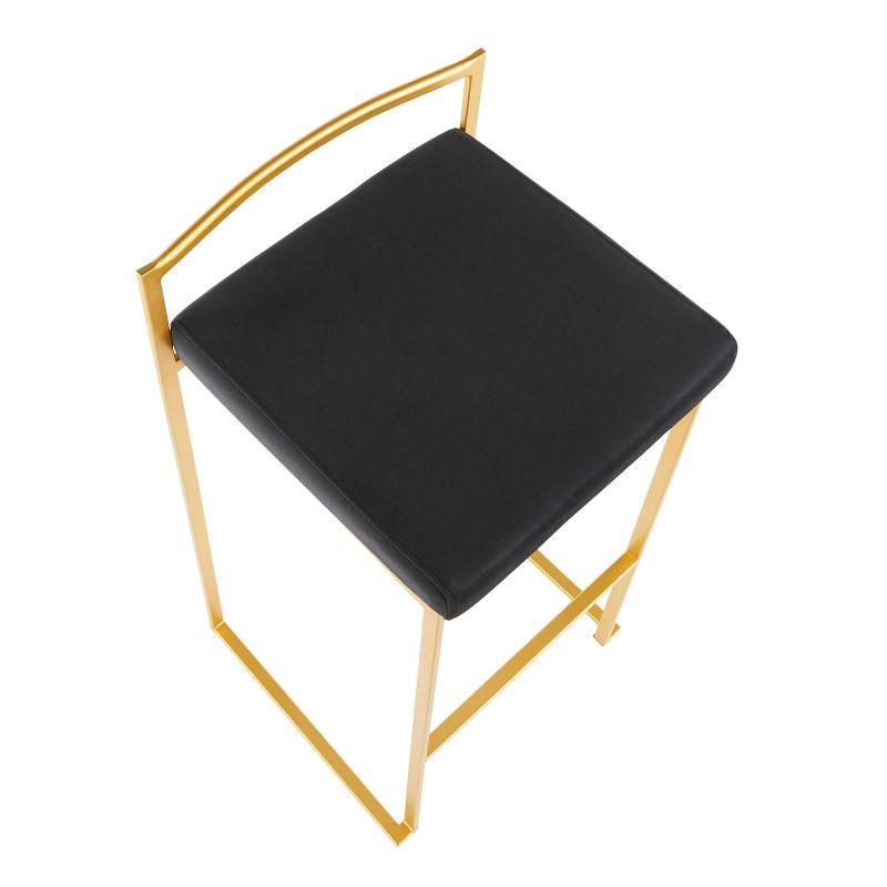 34" Set of 2 Fuji Contemporary Stackable Barstools Gold/Black Velvet - LumiSource: Cosmopolitan, Upholstered, Metal