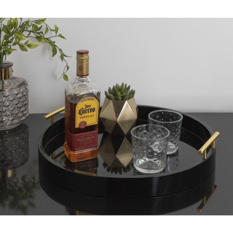 Glamorous Round Black and Gold Wood Accent Tray, 18" Diameter