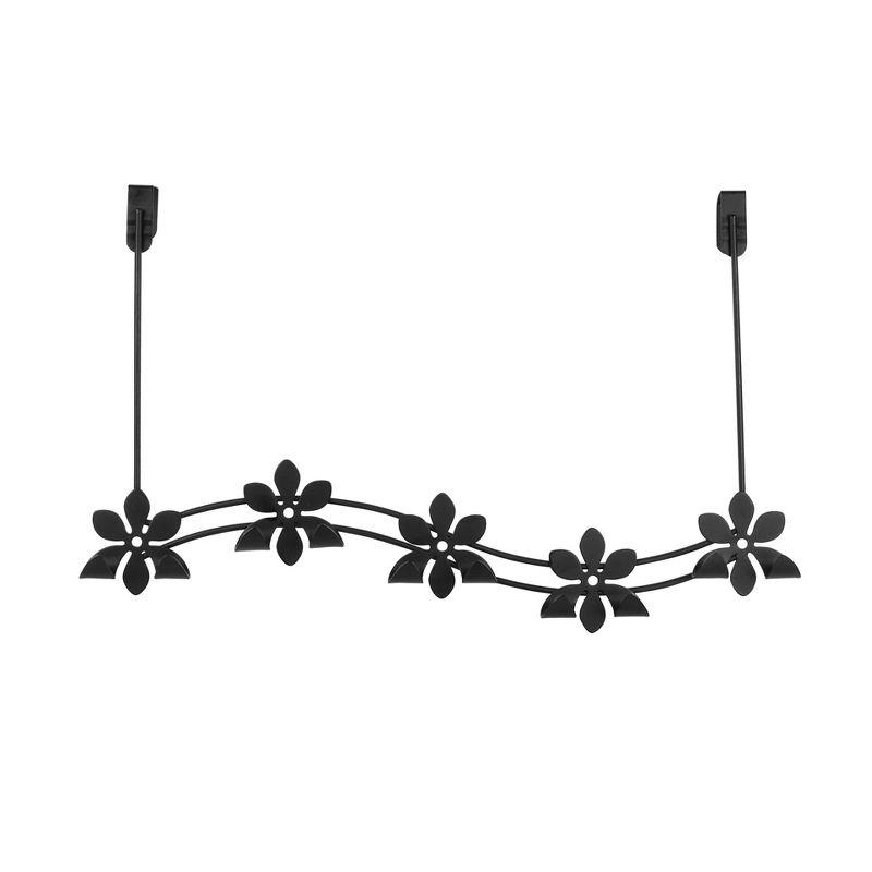 Black Metal Flower Over-the-Door 5-Hook Rack