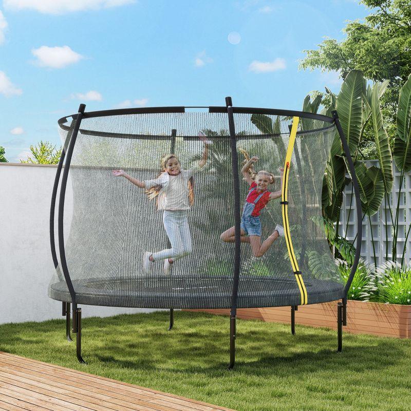 Soozier 8ft Trampoline Outdoor, Recreational Trampoline with Net Enclosure, Curved Poles and Safety Spring Cover,Black