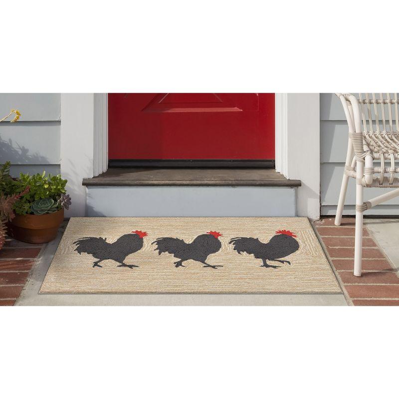 Liora Manne Frontporch Roosters Indoor/Outdoor Rug Neutral 2' x 3'