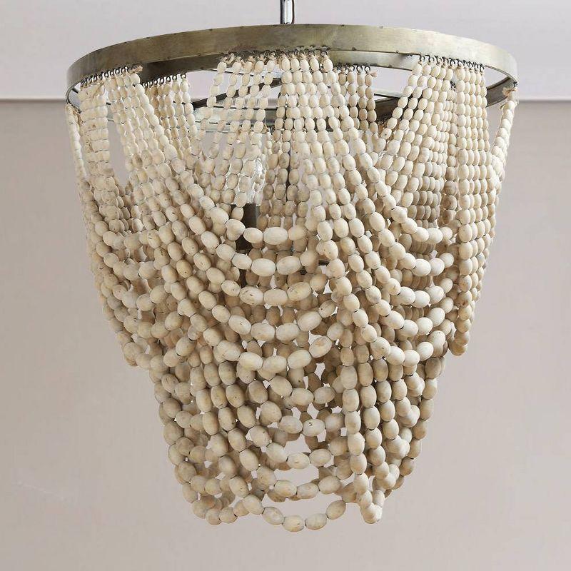 Whitewashed 2-Tier Draped Wood Bead Chandelier with Metal Frame