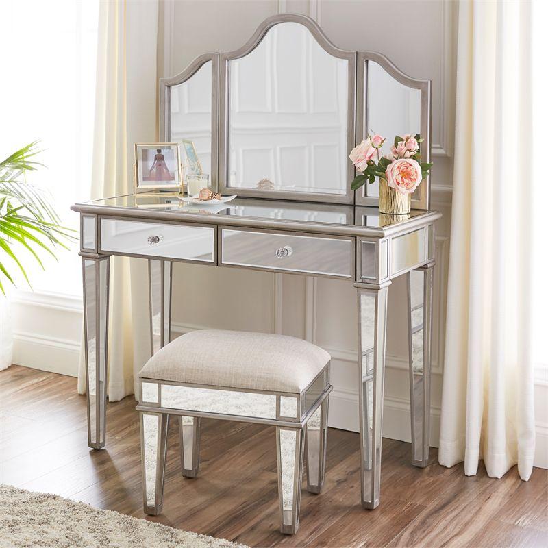 Kalla Mirrored Vanity Set with Arched Mirror and Storage