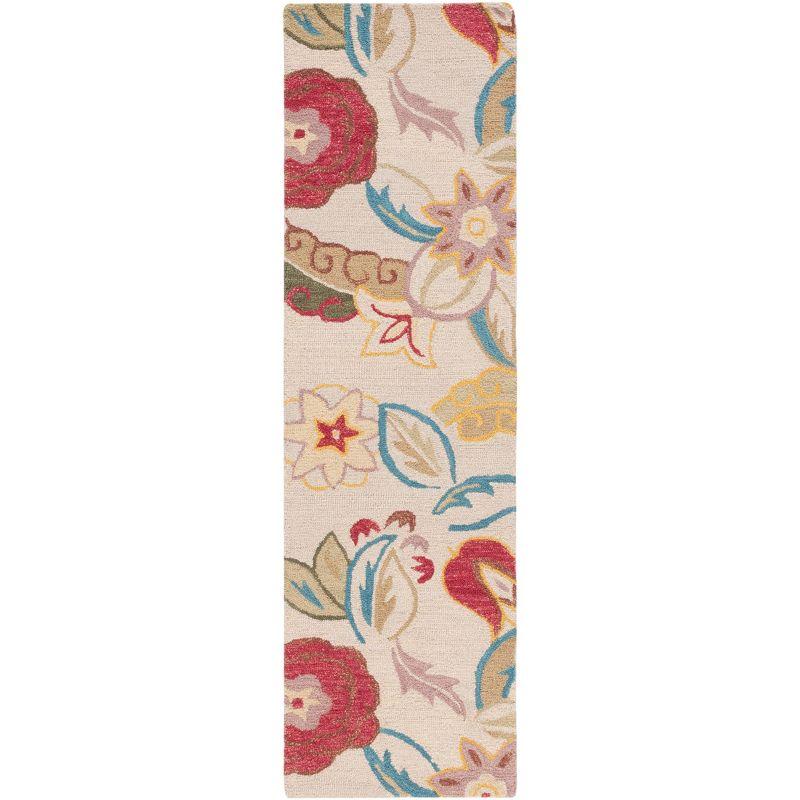 Handmade Beige and Multicolor Wool Floral Runner Rug