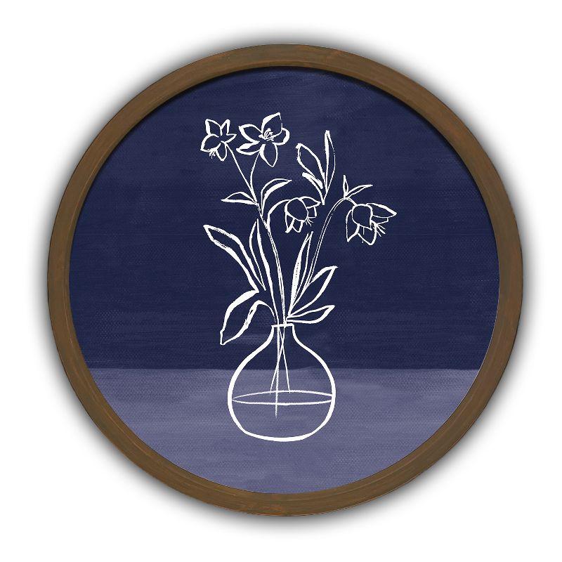 Creative Products Blue Floral Still Life II 20 x 20 Round Brown Framed Print