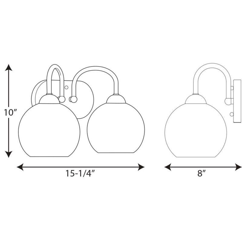 Progress Lighting Carisa 2-Light Bath Wall Light in Brushed Nickel with White Glass Globes