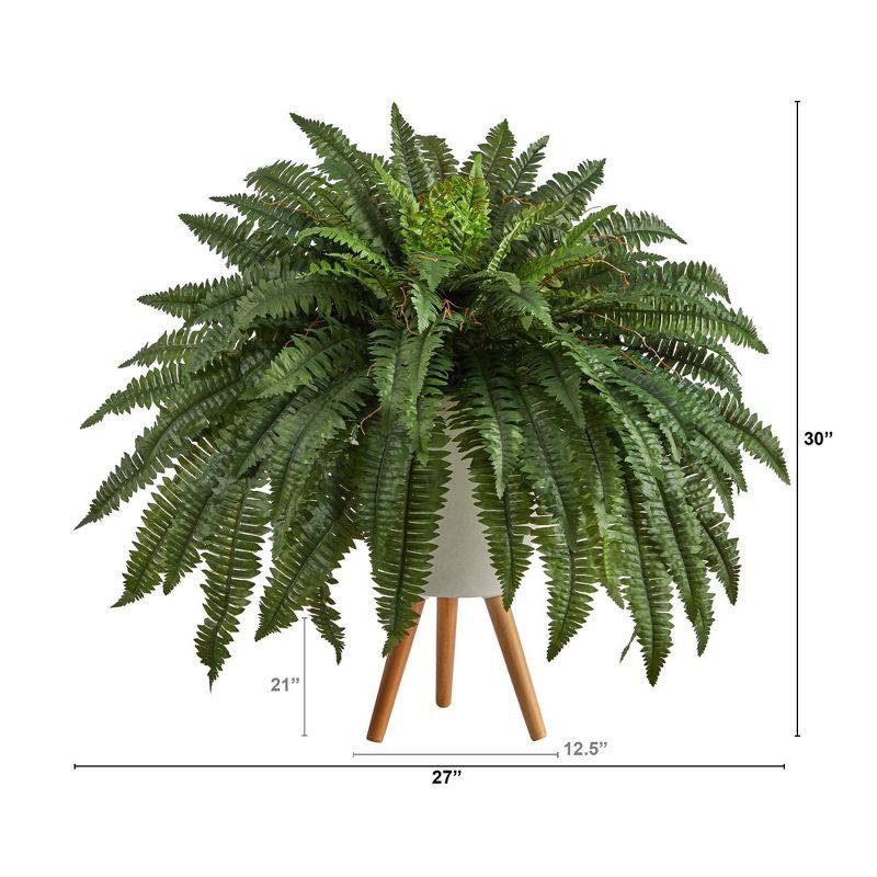 Nearly Natural 2.5-ft Boston Fern Artificial Plant in White Planter with Legs