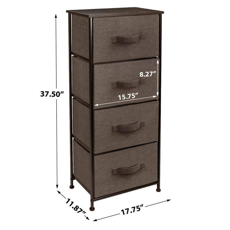 Sorbus 4 Drawers Chest Nightstand - Storage for Closet, Home, College Dorm - Features Steel Frame, Wood Top, & Fabric Bins (Brown)