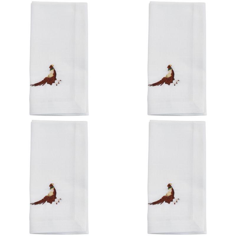 White Polyester Embroidered Pheasant Design Table Napkins Set