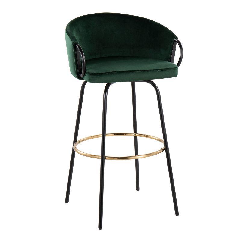 Emerald Green Velvet and Black Metal Adjustable Swivel Barstool Set