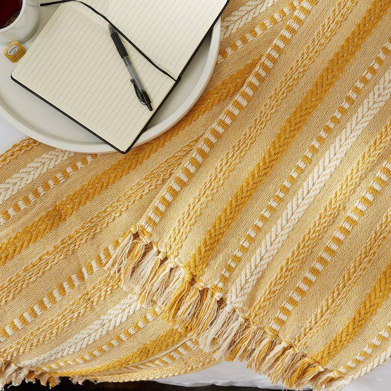 Honey Gold & White Cotton 50"x60" Braided Stripe Throw