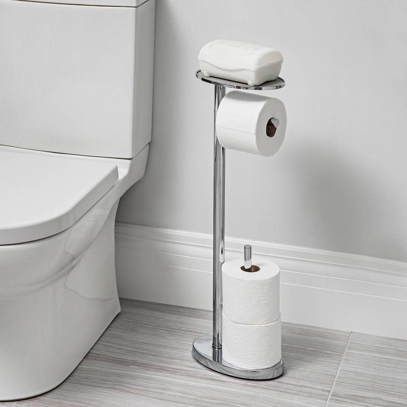 Ovo Multi Functional Toilet Caddy with Toilet Tissue Roll Reserve and Multi Use Tray Chrome - Better Living Products