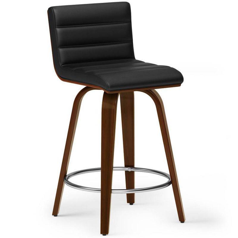 Simpli Home Roland Swivel Upholstered Mid-Century Modern Stool with Padded Seat and Back