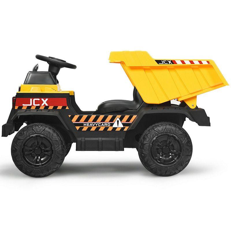 Costway 12V Battery Kids Ride On Dump Truck RC Construction Tractor w/ Electric Bucket & Electric Dump Bed