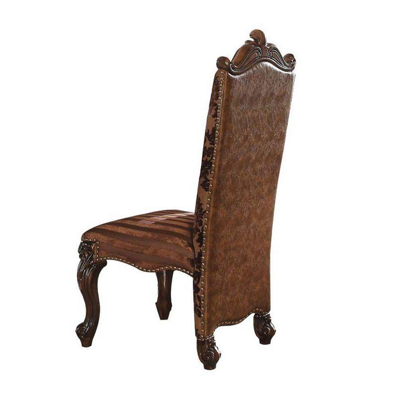 22" Versailles Dining Chair Two Tone Light Brown Synthetic Leather /Fabric and Cherry Oak Finish - Acme Furniture: Elegant Traditional Design