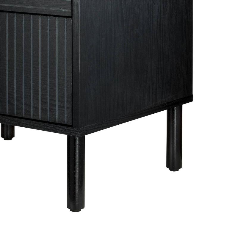 Sango Merk Sleek Black 2-Drawer Nightstand with Groove Detail