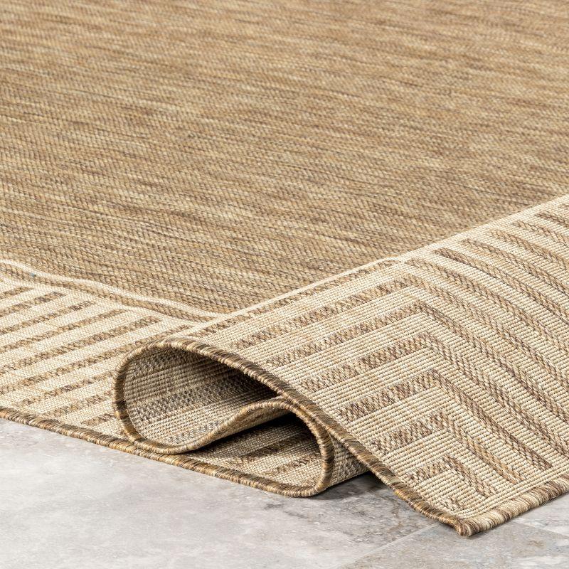 Casual Elegance Light Brown Stripe Indoor/Outdoor Square Rug