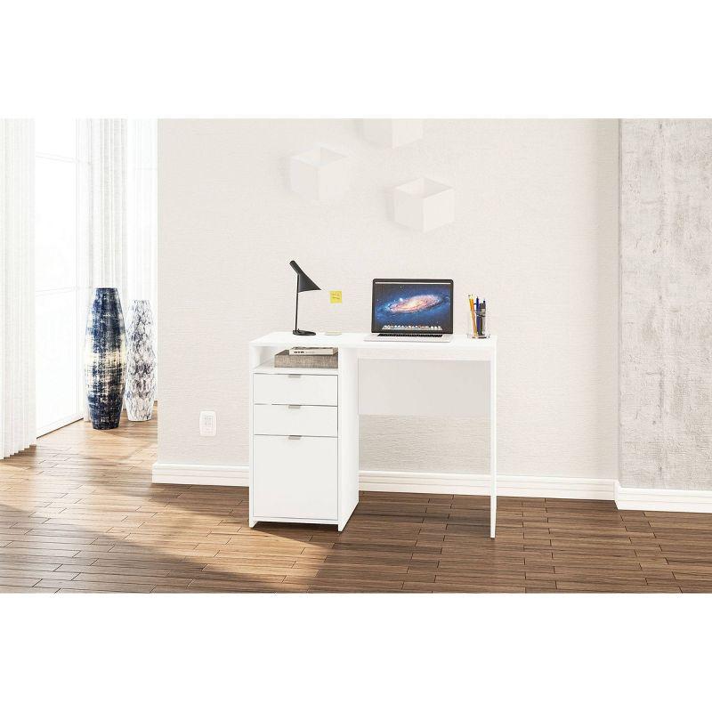 Cambridge 3 Drawer Writing Desk with Shelf White - Polifurniture: Compact Home Office, Modern Style, File Storage