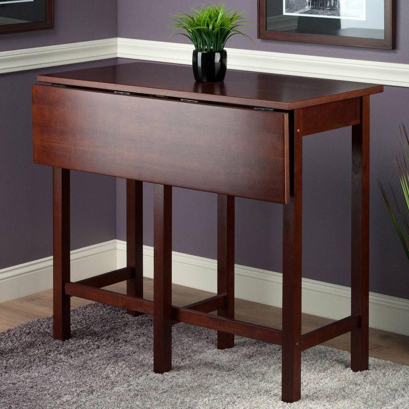 Lynnwood High Drop Leaf Dining Table Antique Walnut - Winsome: Solid Wood, Bar-Height, Rectangular