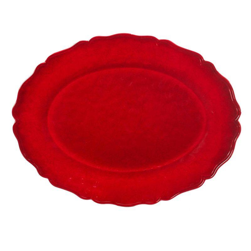 Red Crackle Melamine 2pc Platter Set -  Rect 19 " x  8 Oval 18" x 13.5 (Set of 2)