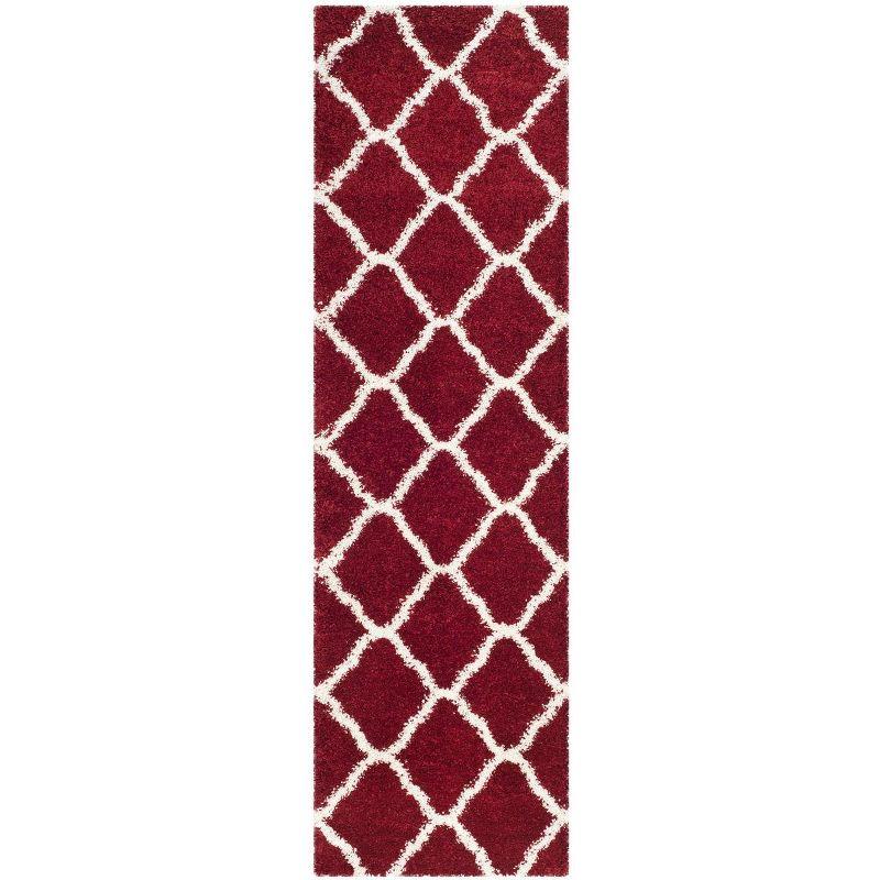 Red and Ivory High Pile Shag Runner Rug