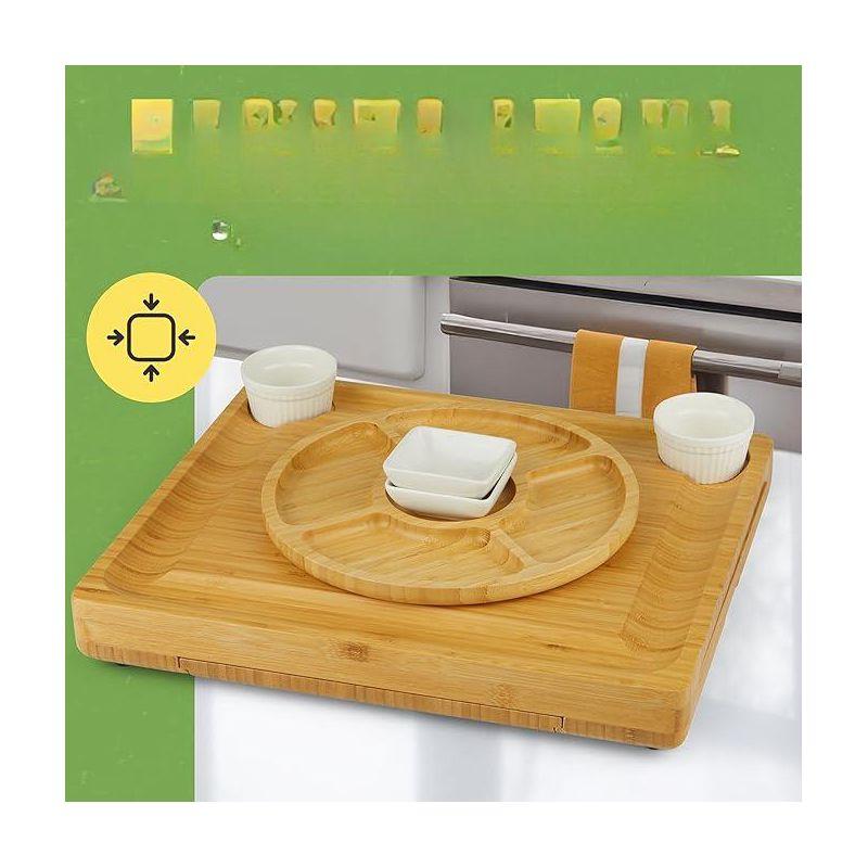 Dynamic Gear with Expandable Bamboo Cheese Board & Stainless Steel Serving Utensils,Brown